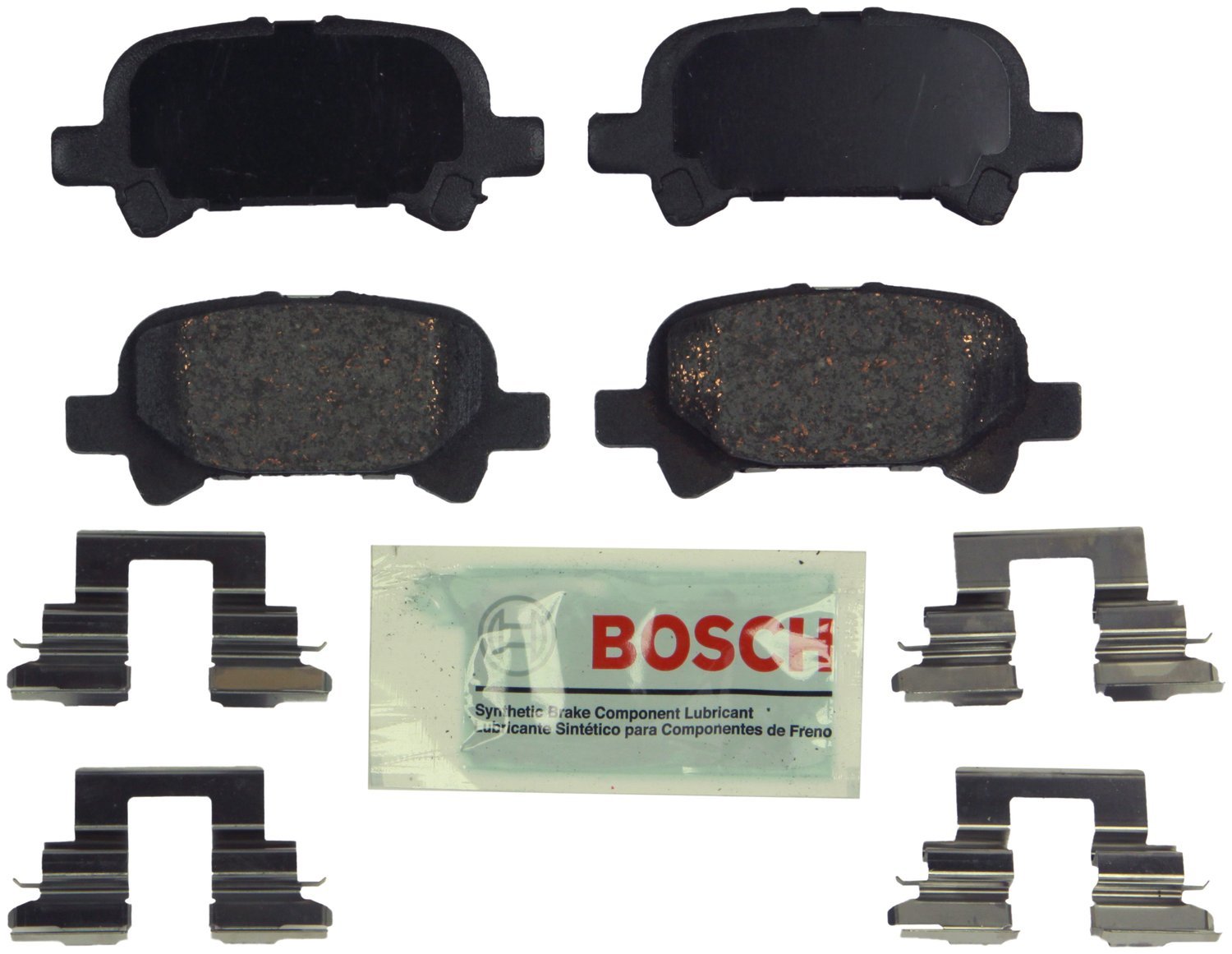 Bosch BE828H blue ceramic rear brake pads for quiet, reliable braking.