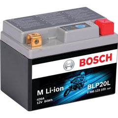 Bosch BLP20L front view highlights compact LiFePO4 power for powersport motorcycles.