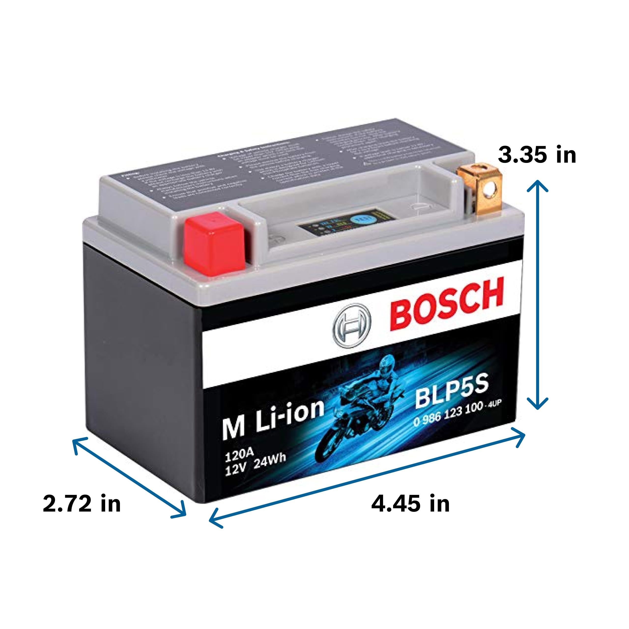 Bosch BLP5S battery status indicator shows remaining power at a glance.