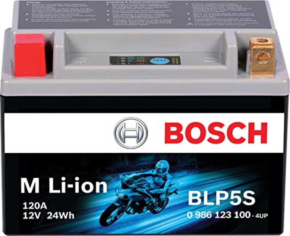 Bosch BLP5S battery top view, highlighting compact, lightweight power for powersports.
