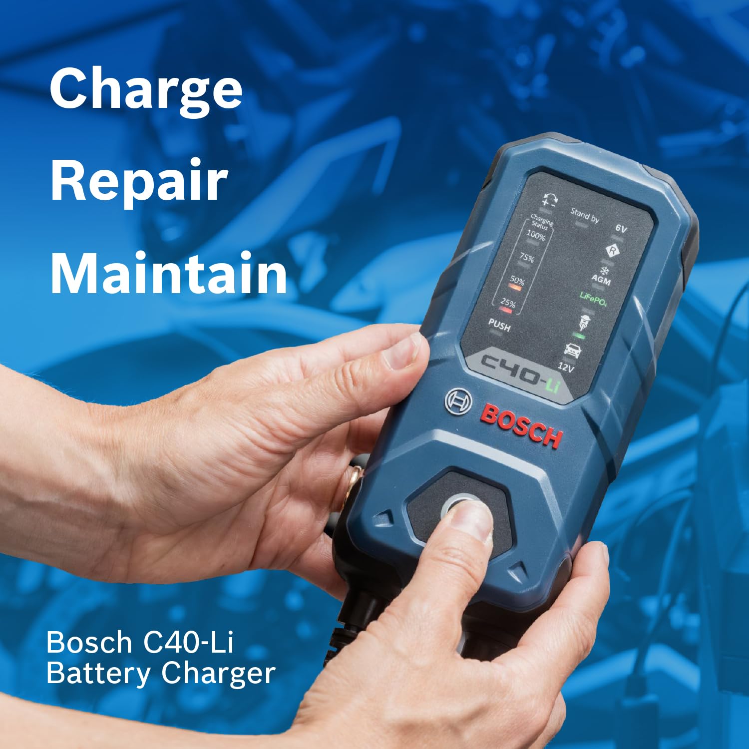Bosch C40-Li lithium-ion mode enables up to 5A charging for LiFePO4 packs.
