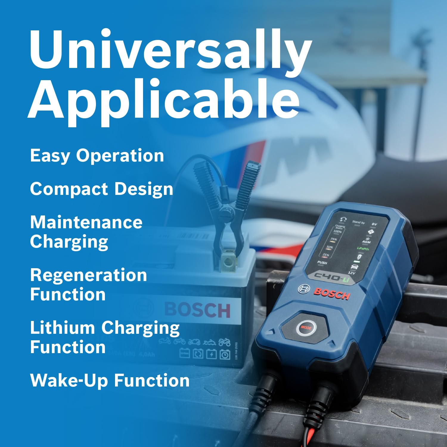 Bosch C40-Li maintenance and regeneration help prolong battery life.