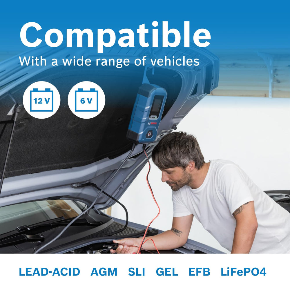 Bosch C80-Li safety protections guard against reversed polarity and short circuits.