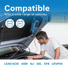 Bosch C80-Li safety protections guard against reversed polarity and short circuits.