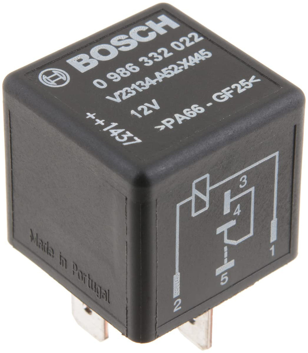 Bosch Changeover Mini Relay front view, compact and reliable for tight automotive spaces.
