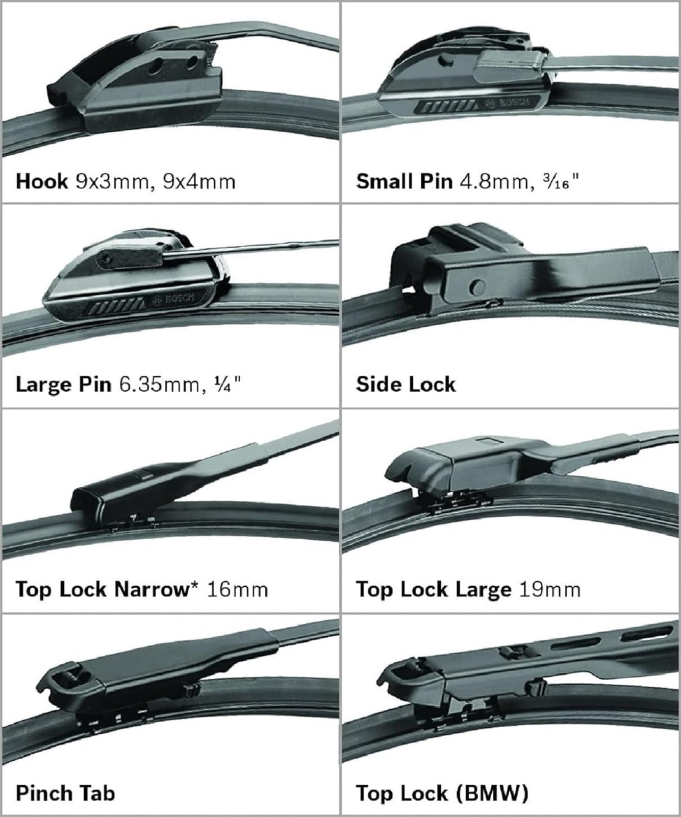 Easy installation with Click-On adapters for many wiper arms.