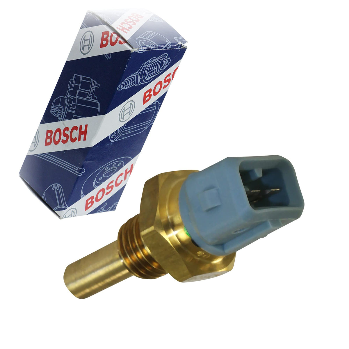 Bosch coolant temperature sensor close-up for precise engine monitoring