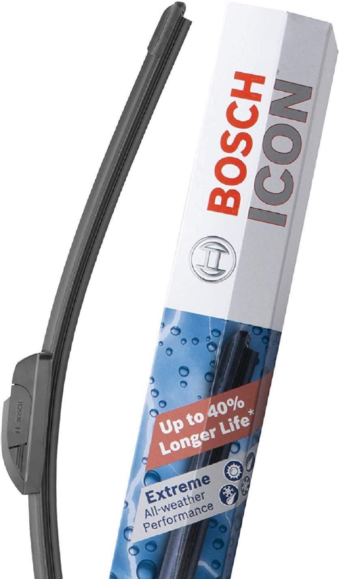 Bosch ICON asymmetric spoiler helps stable wipes at high speeds.
