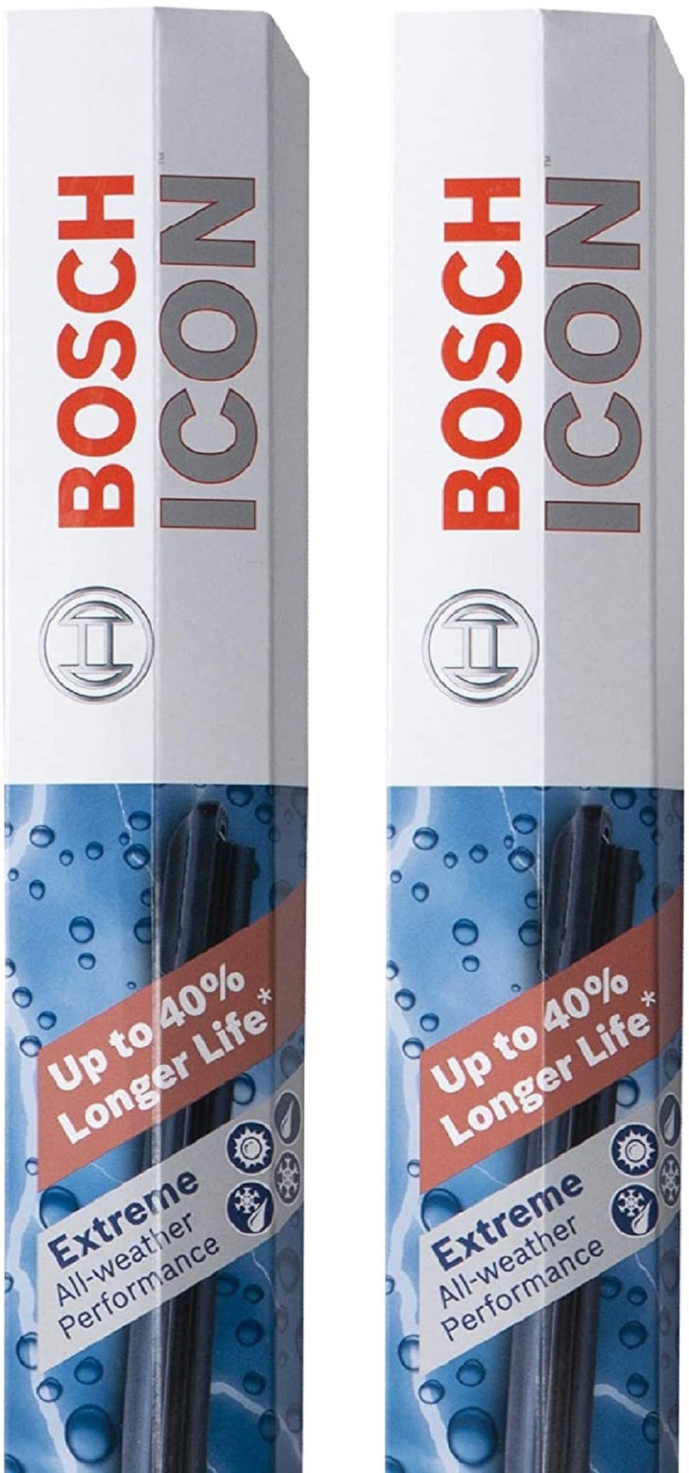 Bosch ICON beam wiper blades 20A20B package ready for easy two-pack installation.