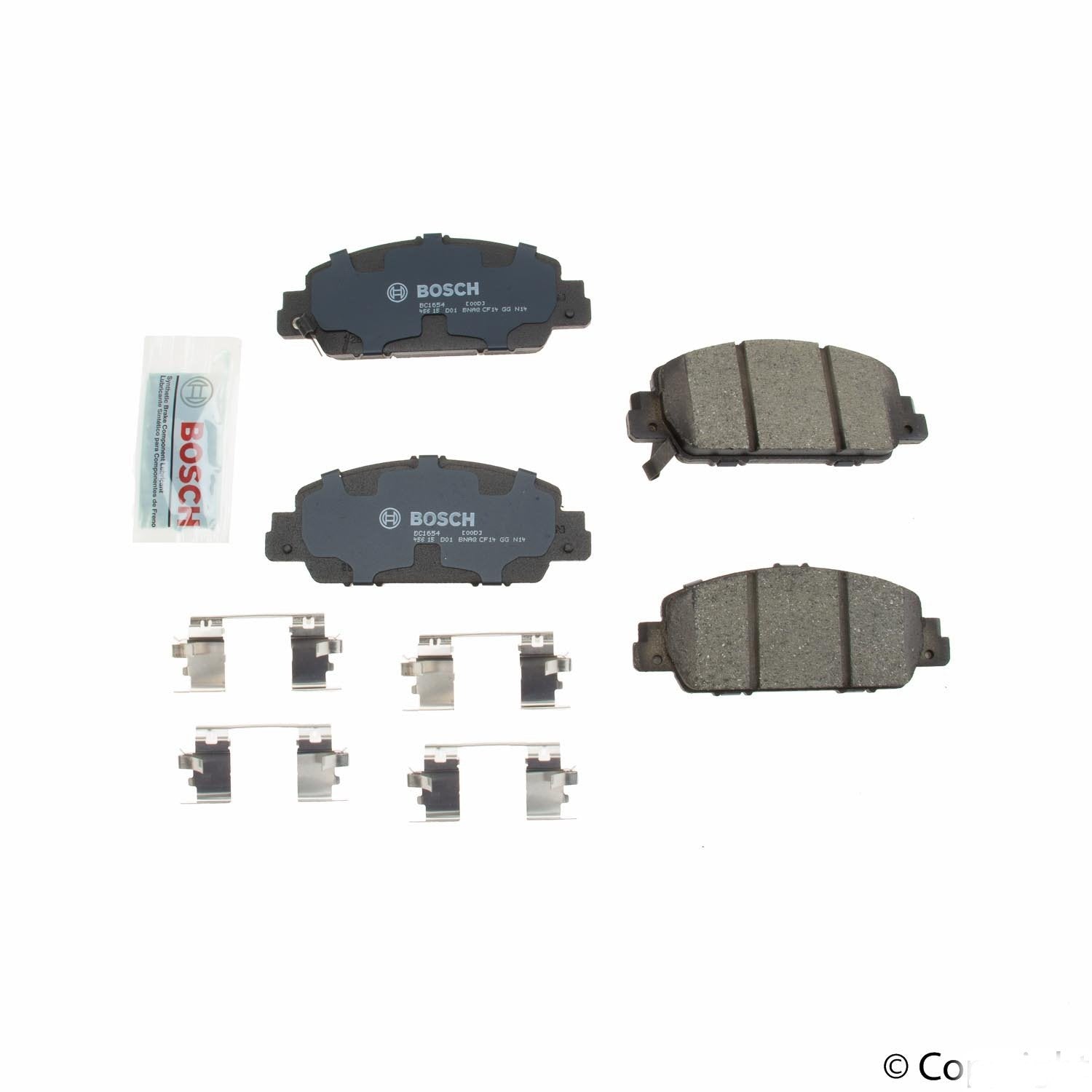 Bosch QuietCast BC1654 front hardware kit, ready to install for smoother braking.