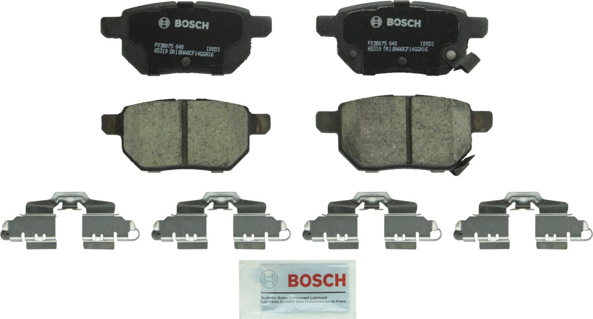 Bosch QuietCast rear brake pad set for Lexus, Toyota, Scion vehicles, delivering quiet operation and strong stopping power.