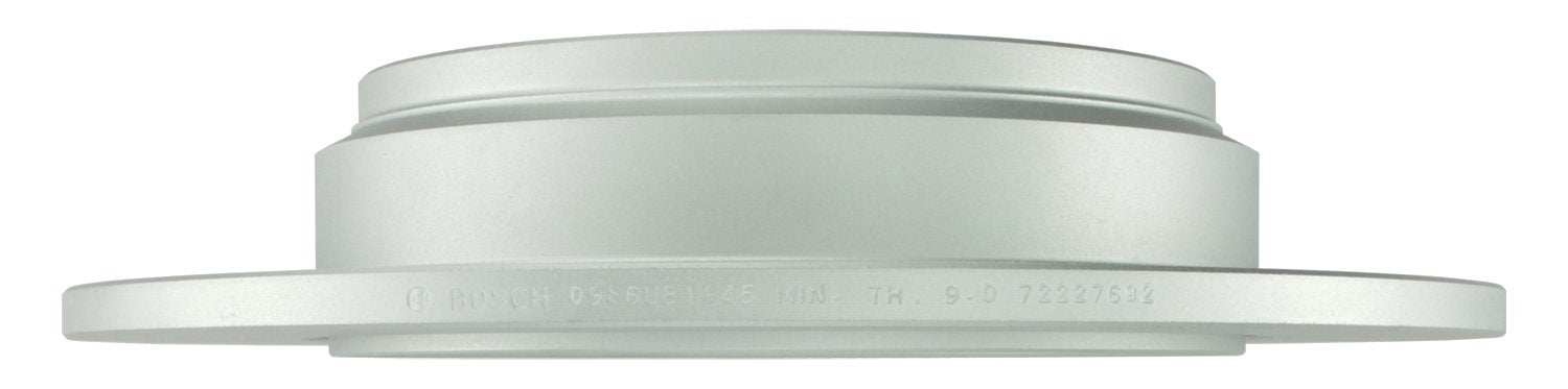 Bosch QuietCast rotor with OEM vane and ABS ring promotes reliable anti-lock performance.