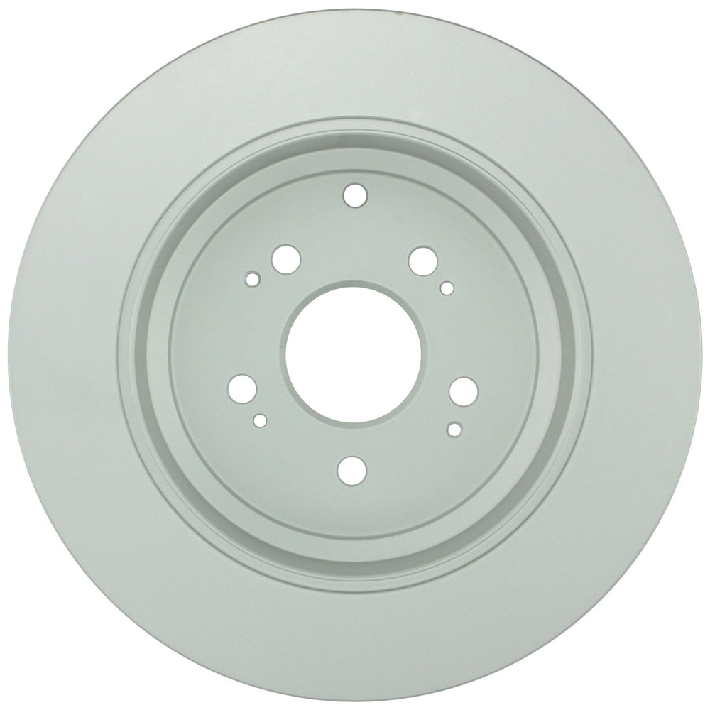 Bosch QuietCast rear-rotor close-up shows balanced milling for smooth braking.