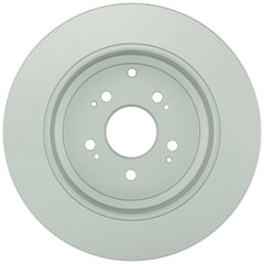 Bosch QuietCast rear-rotor close-up shows balanced milling for smooth braking.