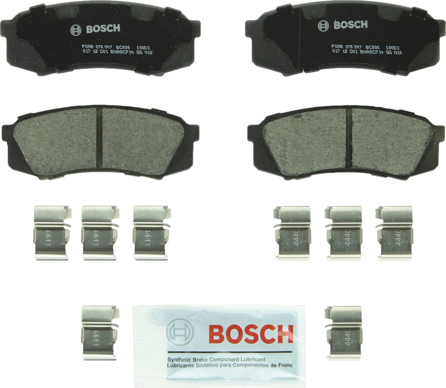 Bosch QuietCast ceramic rear brake pads front view showing OE-style design for quiet stopping