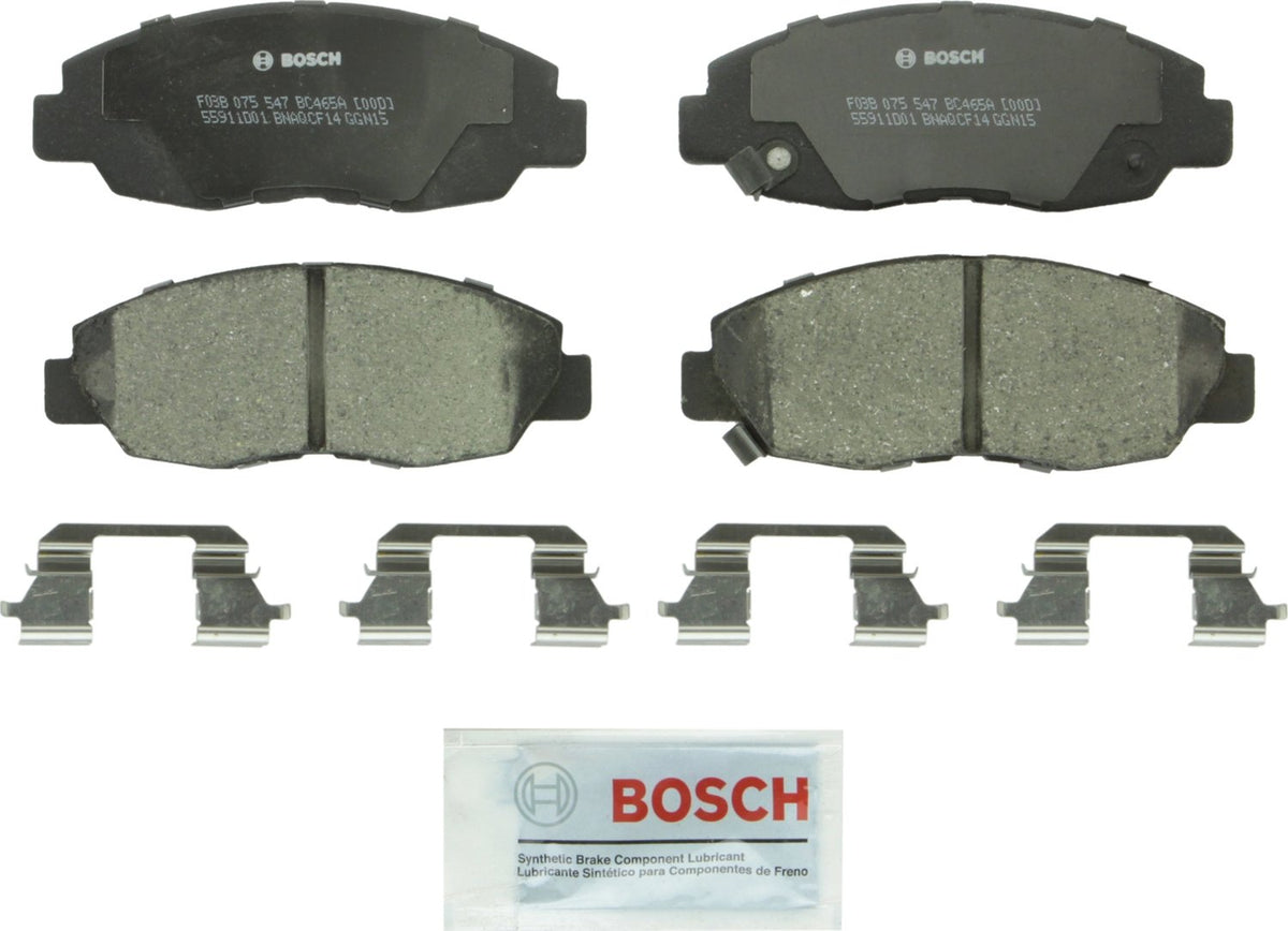 Bosch QuietCast BC465A front brake pads for Acura EL and Honda Civic; quiet, durable stopping.