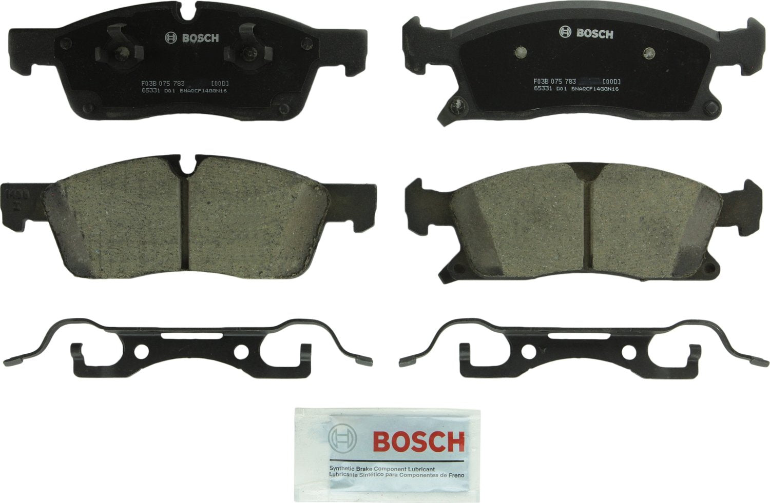 Bosch QuietCast front brake pads for Dodge Durango and Jeep Grand Cherokee, quiet, low-dust braking.
