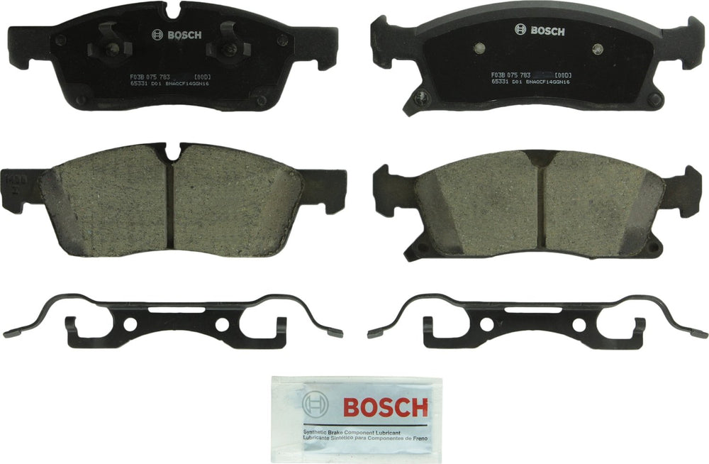 Bosch QuietCast front brake pads for Dodge Durango and Jeep Grand Cherokee, quiet, low-dust braking.