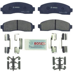 Bosch brake pad set with hardware for easy front axle installation and lasting performance.