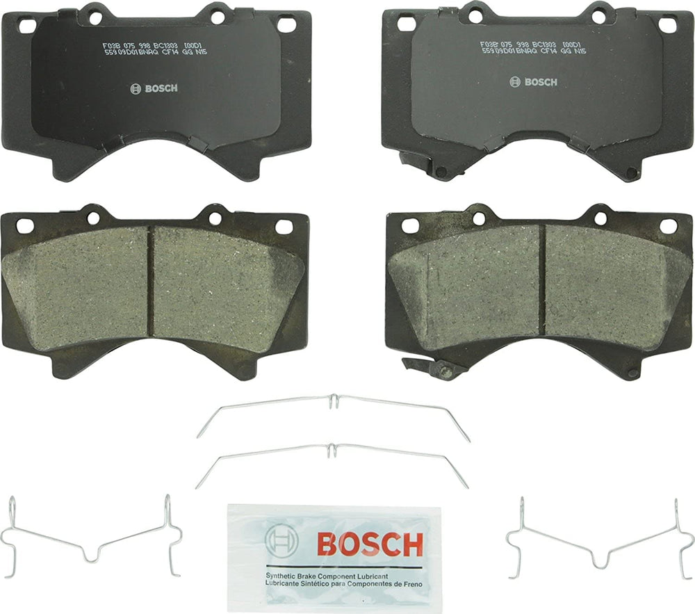 Bosch QuietCast front brake pads for Lexus LX570; quiet operation and strong stopping power.