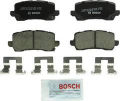 Bosch QuietCast brake pad rear view showing corrosion-resistant backing plate and low-dust performance