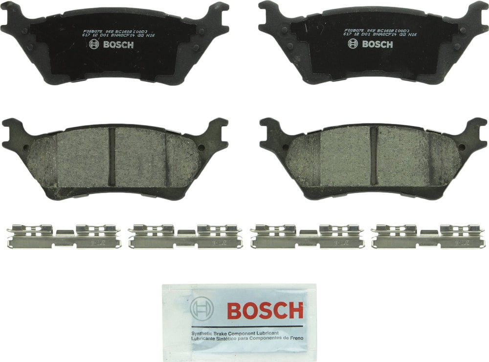 Bosch QuietCast rear brake pad set on Ford F-150 showing quiet, durable stopping power.