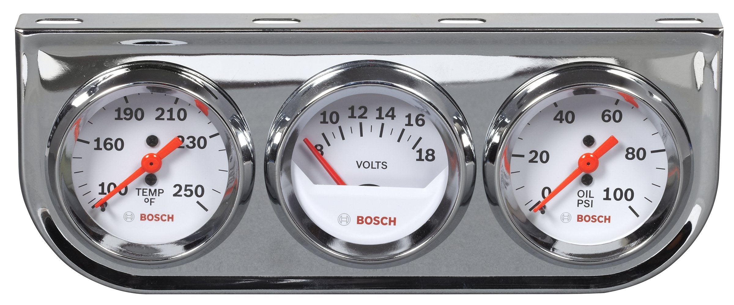 Bosch Style Line 2in triple gauge kit front view with white dial for quick readings