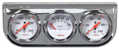 Bosch Style Line 2in triple gauge kit front view with white dial for quick readings