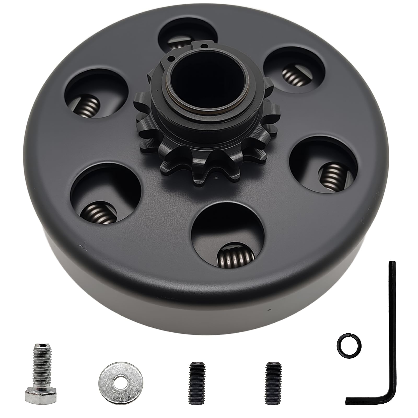 BOSRUIDA 12-tooth centrifugal clutch close-up shows robust steel build for go-karts.