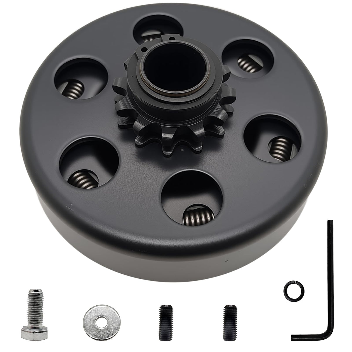BOSRUIDA 12-tooth centrifugal clutch close-up shows robust steel build for go-karts.