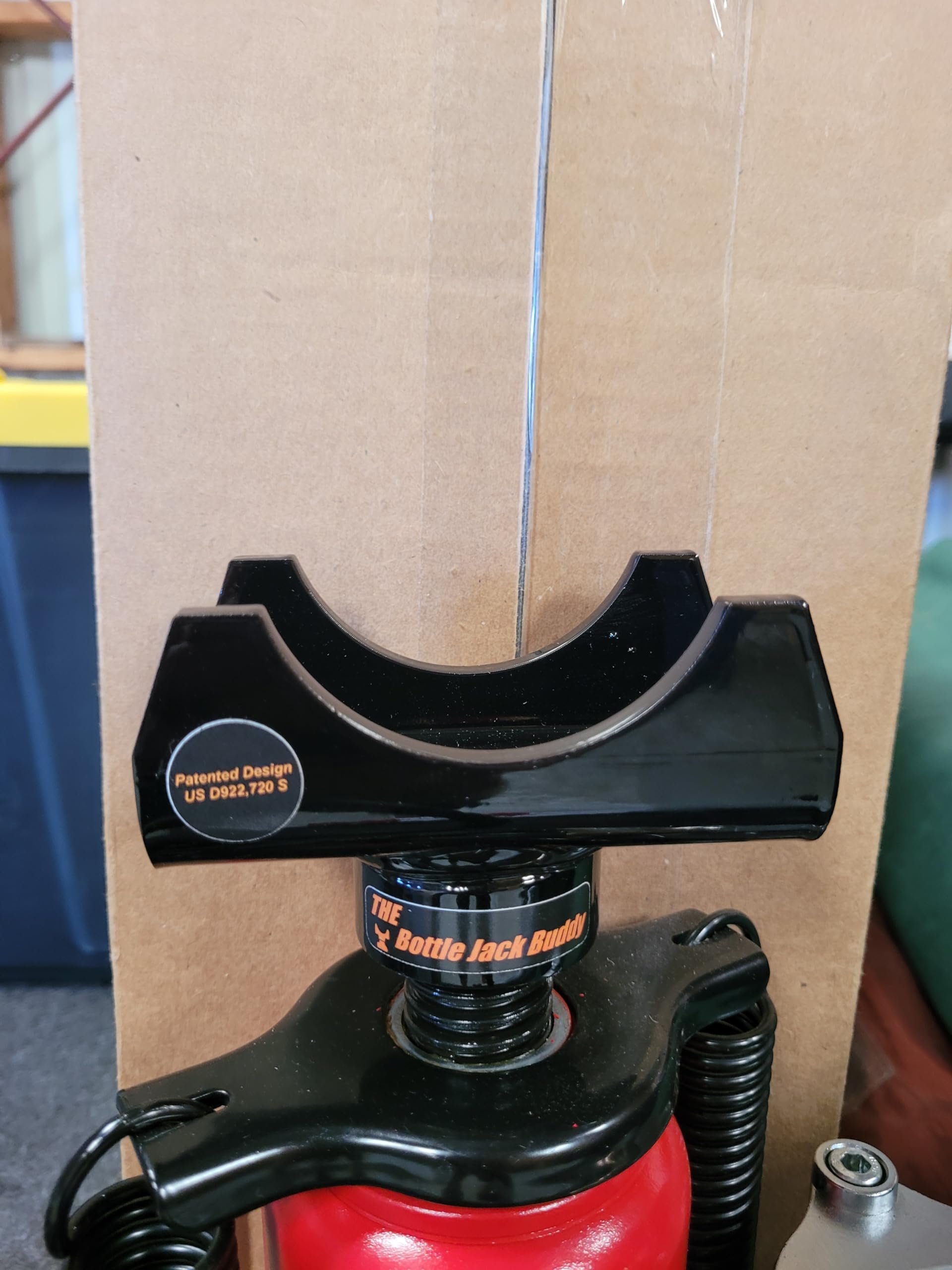 USA-made Bottle Jack Buddy shown with rugged black powder coating.