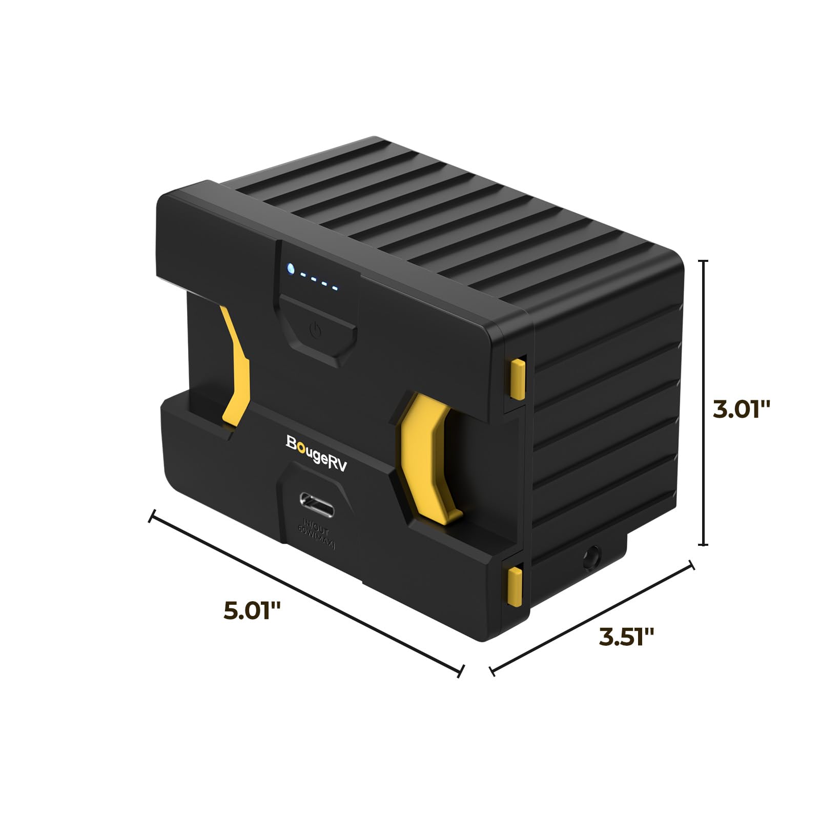 Package shows BougeRV power station and user manual for quick setup
