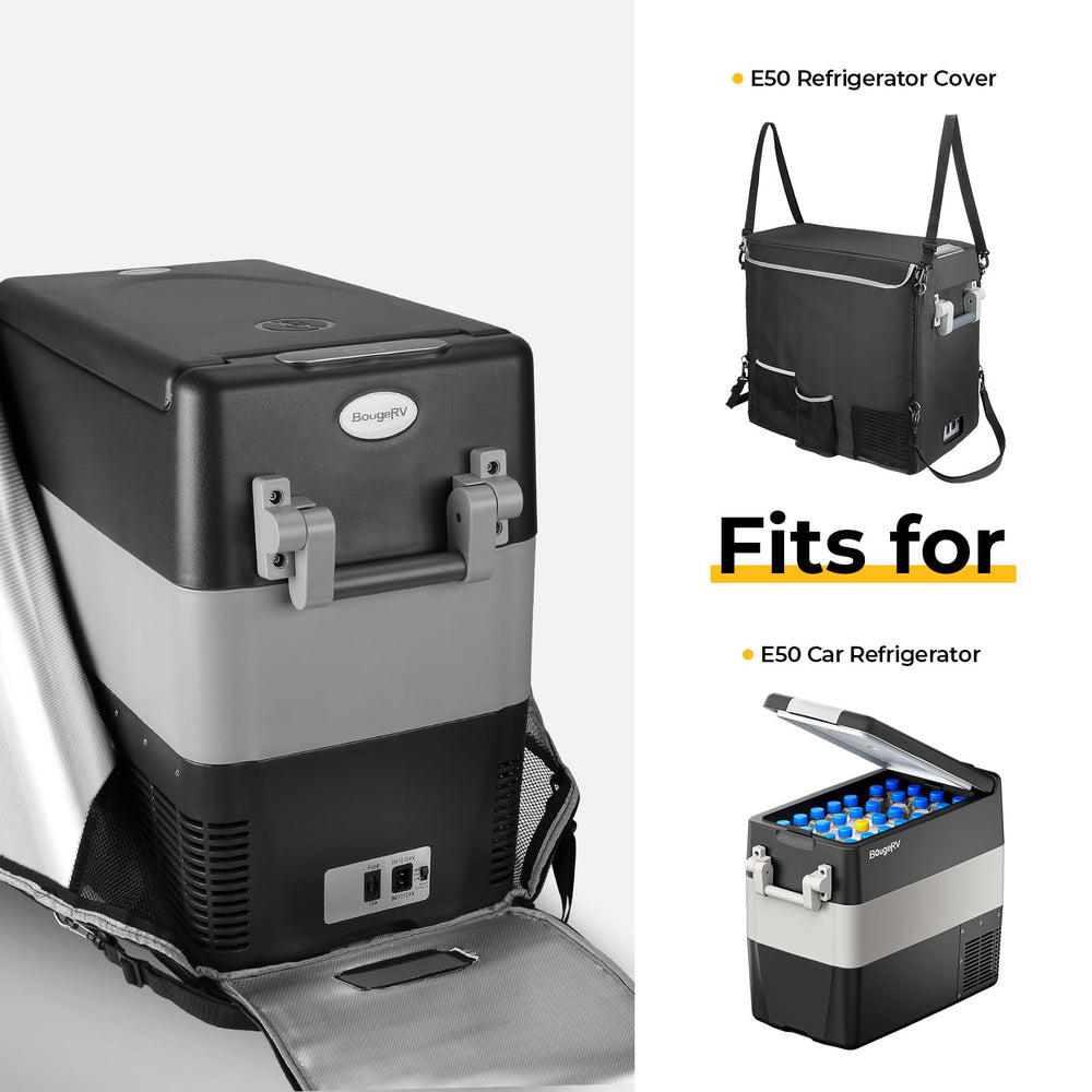 BougeRV cover with flap access demonstrating easy reach without removing the refrigerator.