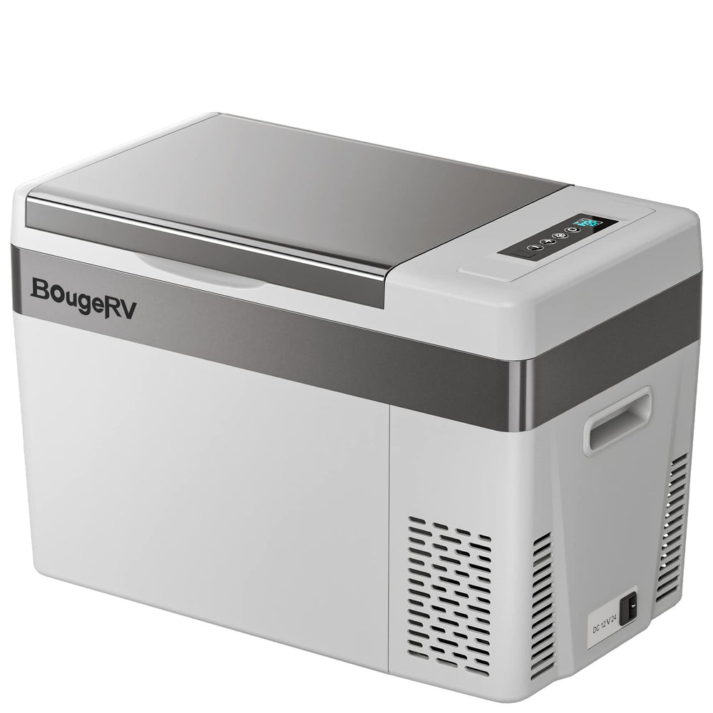 BougeRV CR28 refrigerator with insulated cover for 30QT portable cooling.