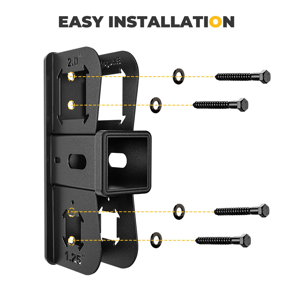 BougeRV Hitch Wall Mount 2-Inch Receiver secures racks in compact spaces for easy access.
