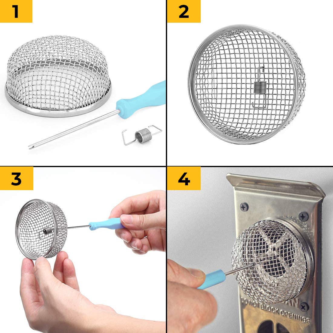 BougeRV vent screen mounted on a vent opening with six springs for secure fit.