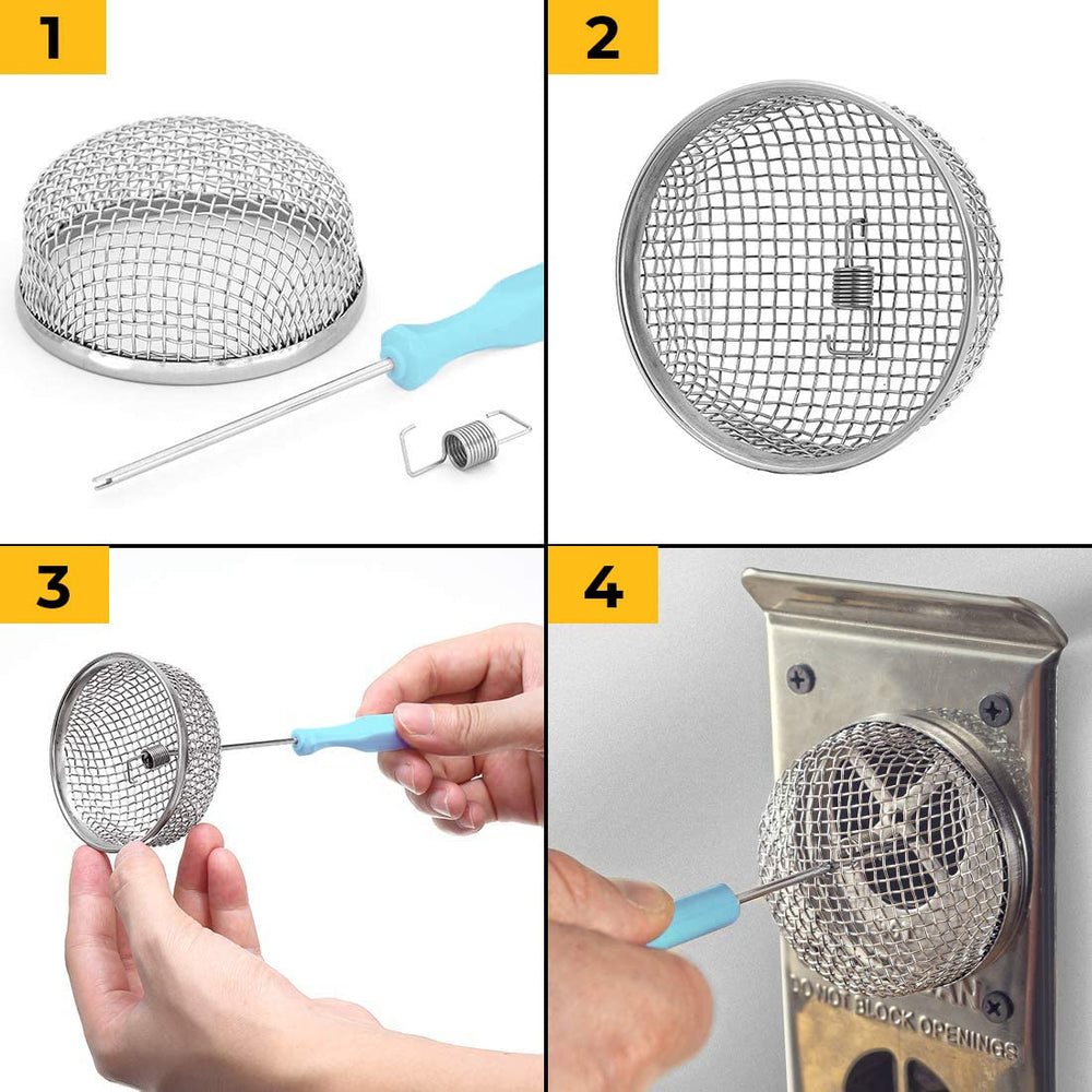 BougeRV vent screen mounted on a vent opening with six springs for secure fit.