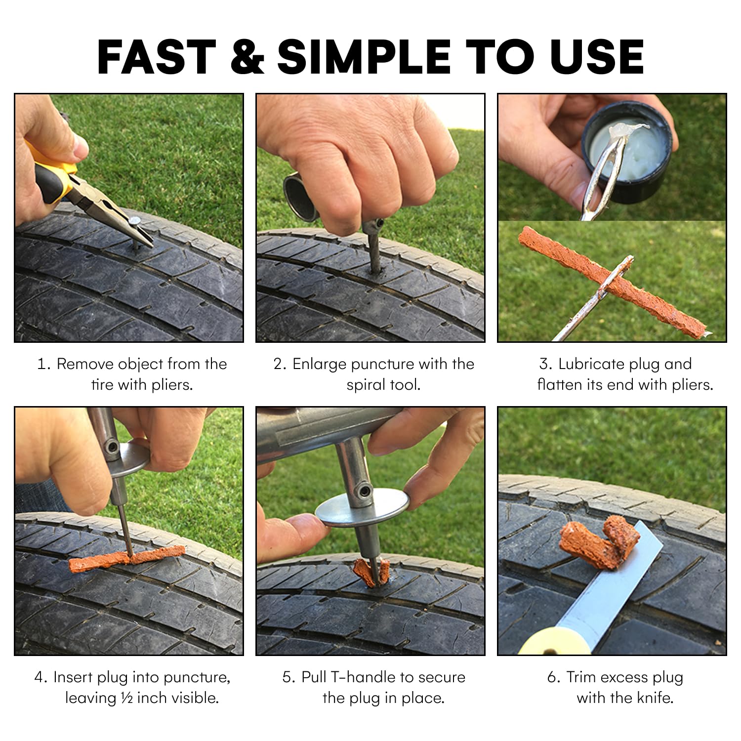 Boulder Tools pliers and knife are essential for cutting plugs and handling tires