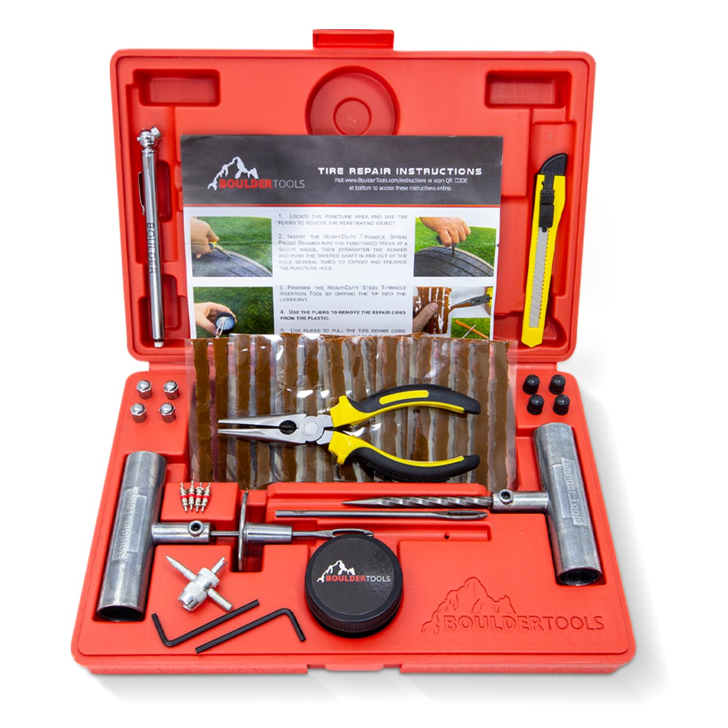 Boulder Tools Tire Repair Kit case keeps tools organized for roadside punctures