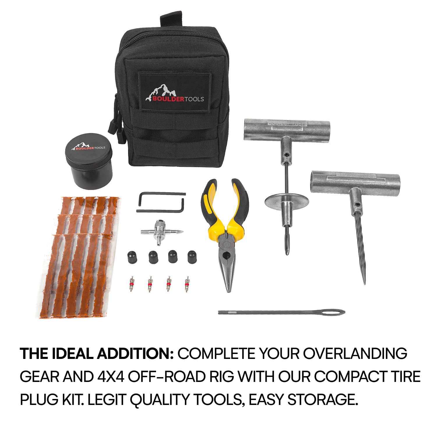 Boulder Tools tubeless tire repair in action on a remote trail.