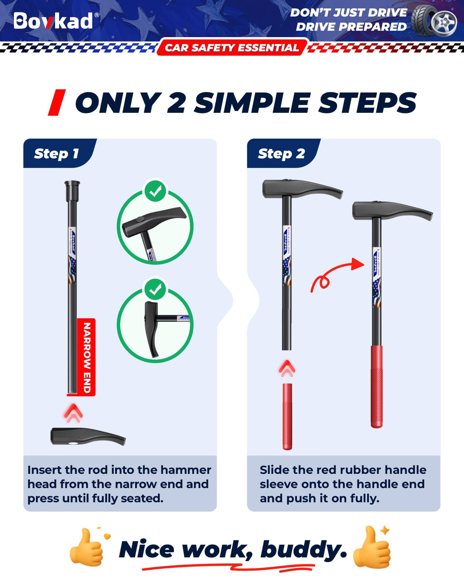 12-month hassle-free warranty included with Bovkad tire hammer.