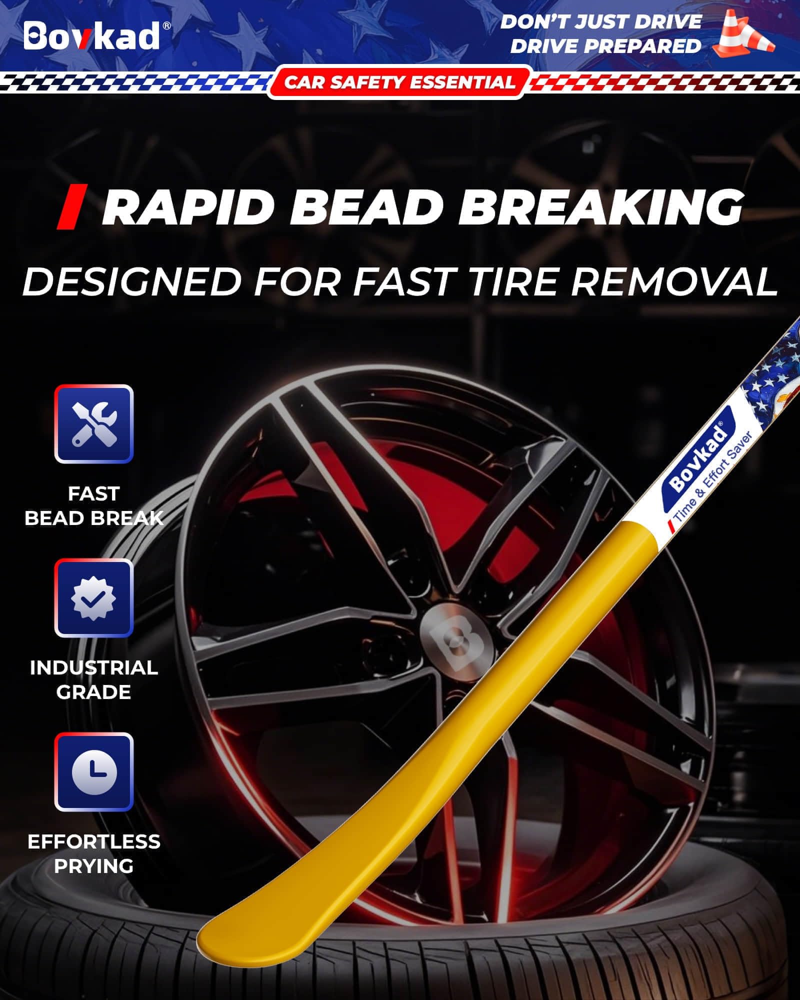 Bovkad tire spoon bar used on heavy duty semi tires for leverage