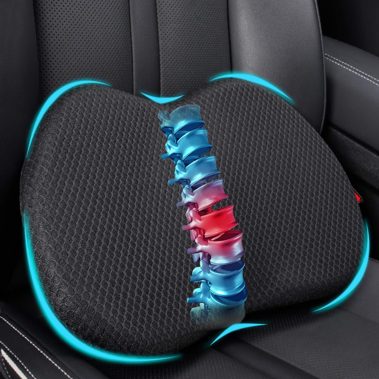 BowLUQ wedge cushion on car seat for ergonomic support during long drives