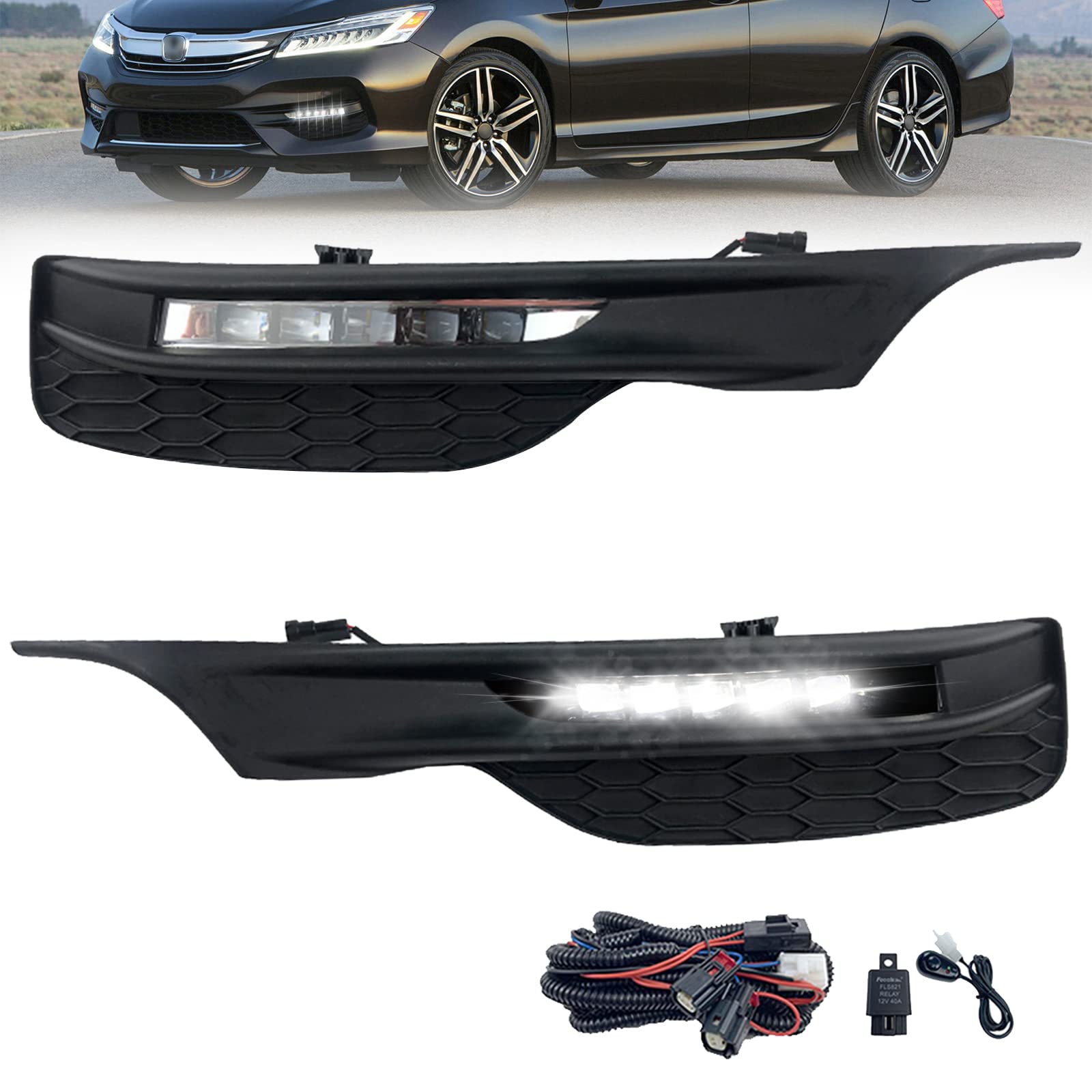 Boxlight Honda Accord left fog lamp with clear lens enhances nighttime visibility.