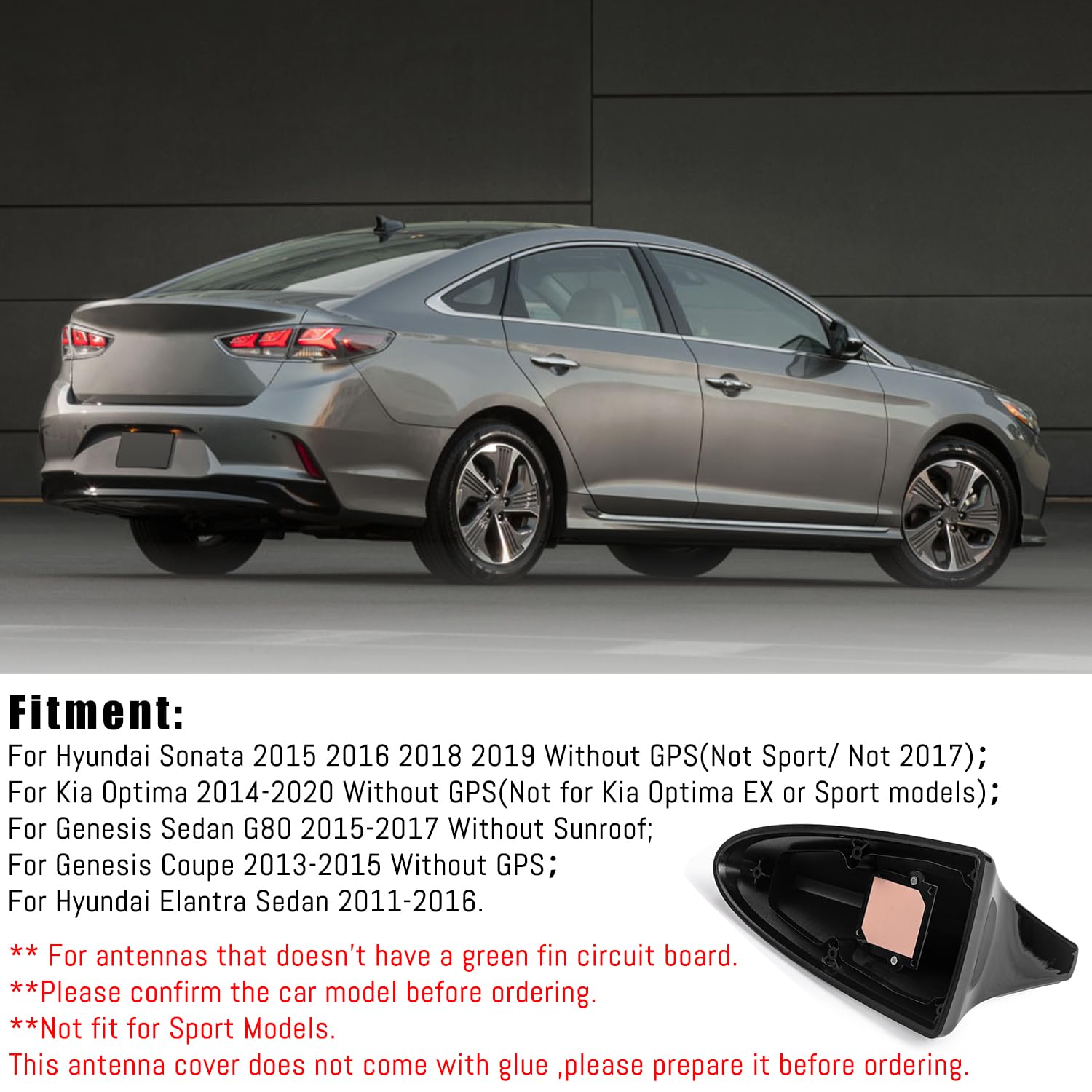 Bracingo shark fin antenna cover on Hyundai Elantra 2011-2015 modern roofline