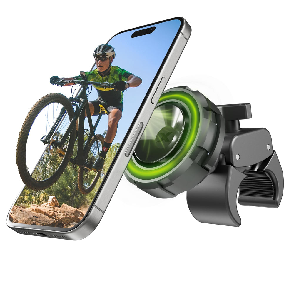 Bracketron MagAlign MAX on handlebar with strong suction securing phone during rides