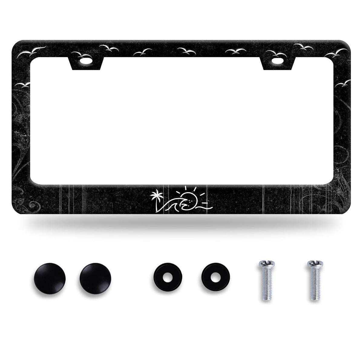 BRAGHRTED Waves and Sun license frame for a durable, eye-catching car accessory.