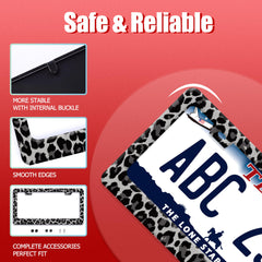 BRAGHRTED cheetah-print license frame close-up showing durable stainless steel finish