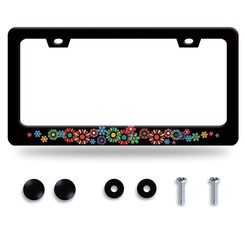 BRAGHRTED colorful hippie flowers license plate frame in stainless steel for everyday use