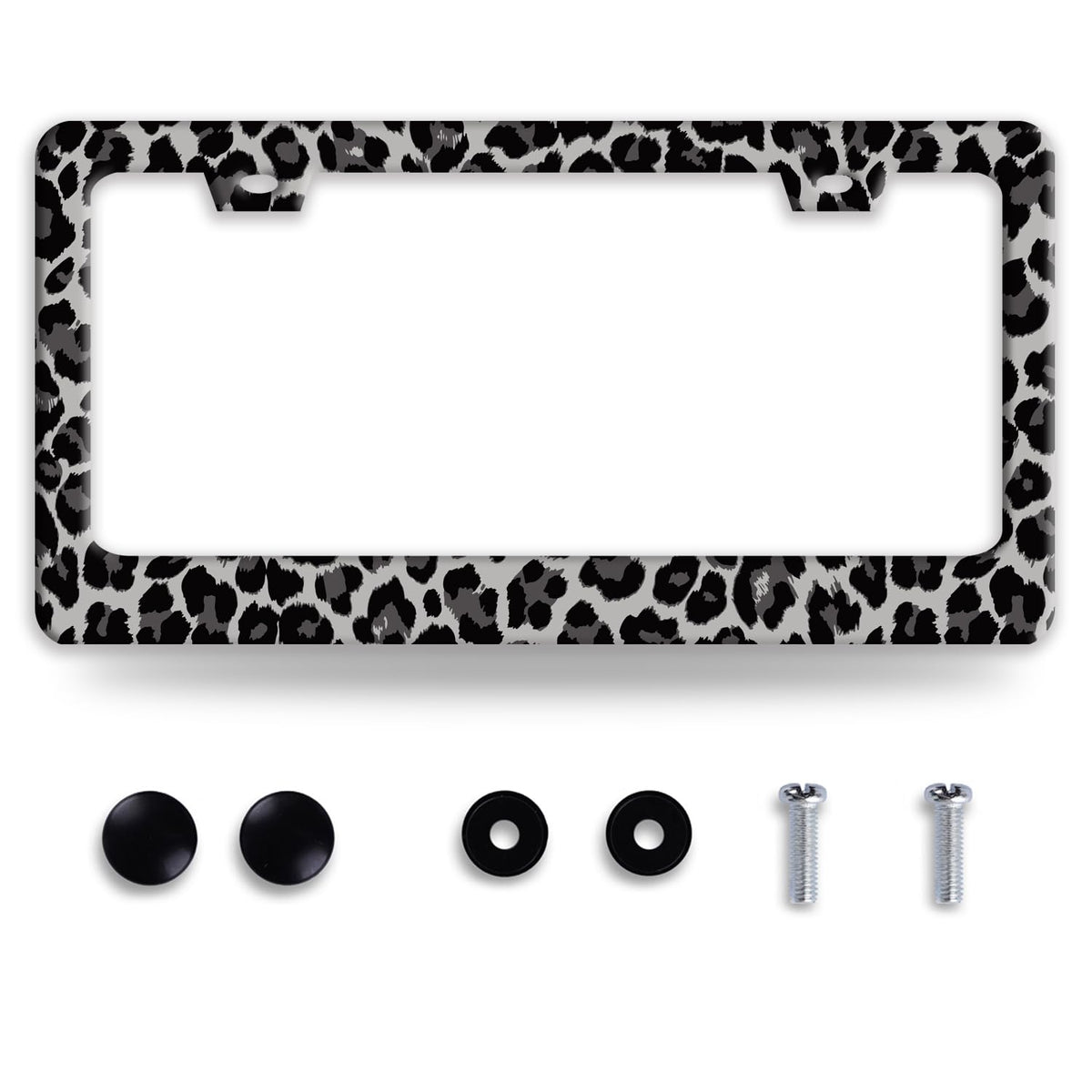 BRAGHRTED leopard-print license frame, front view, stylish and bold for daytime driving